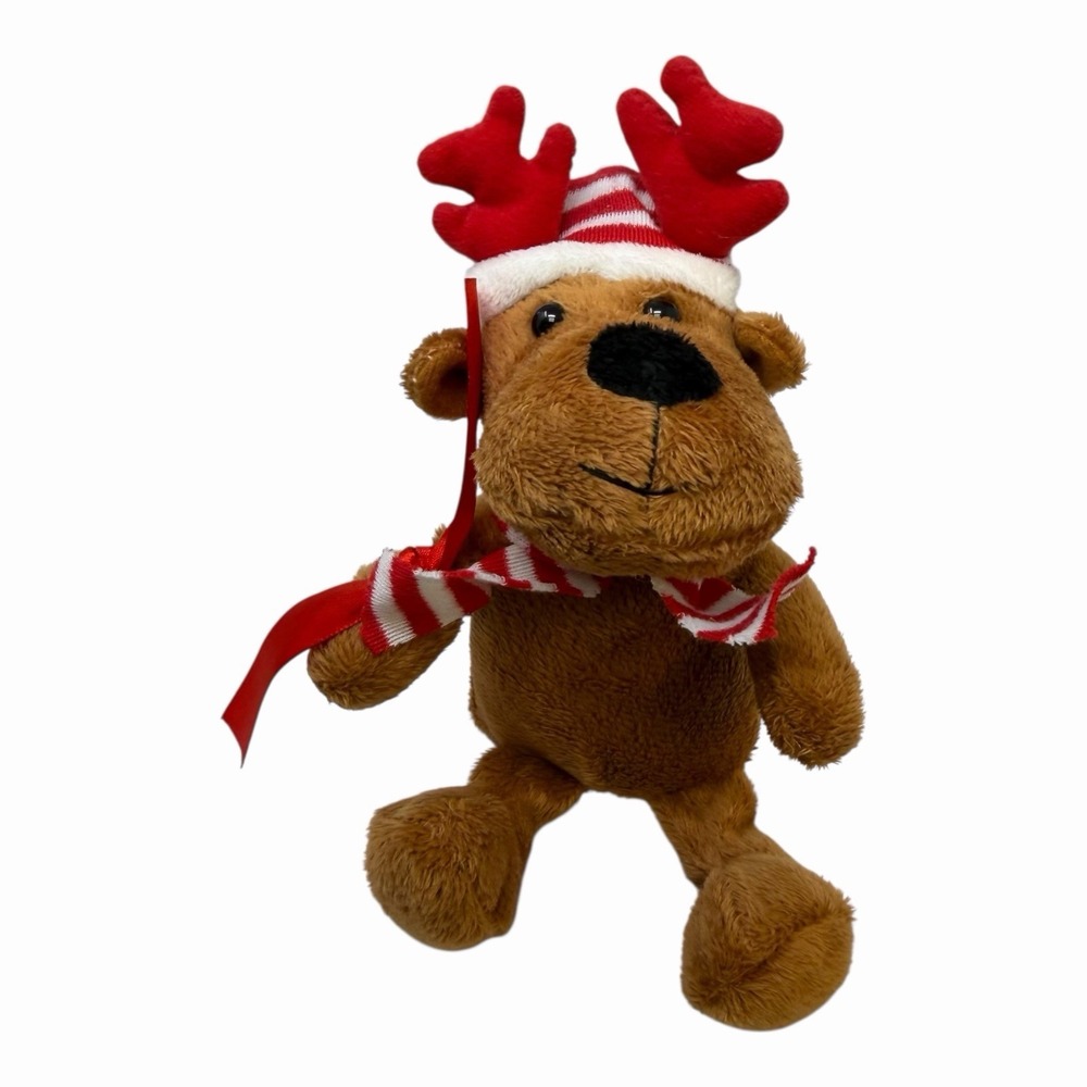 Galerie Plush Reindeer 7" With‎ Red Antlers Scarf Stuffed Animal Christmas Toy